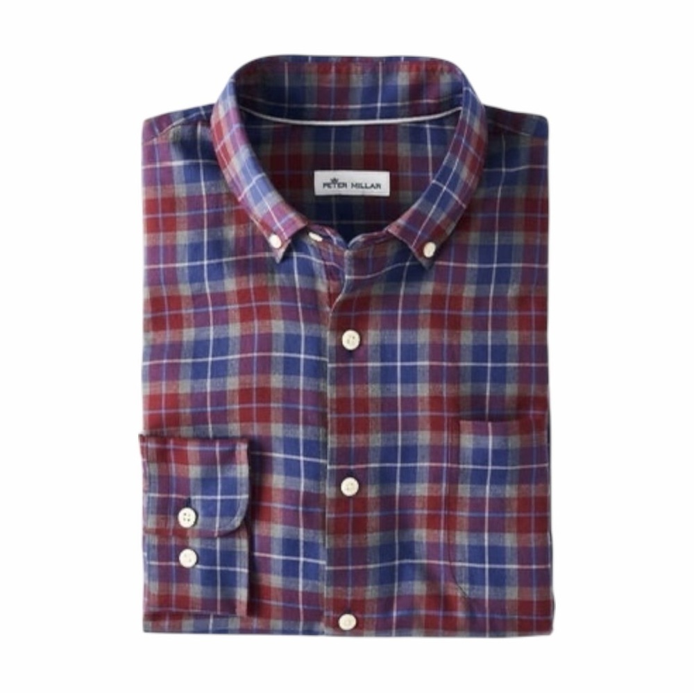 PETER MILLAR ✘ Autumn Soft Beaumont Cotton Sport Button Shirt Red Blue Plaid XL - Picture 13 of 13